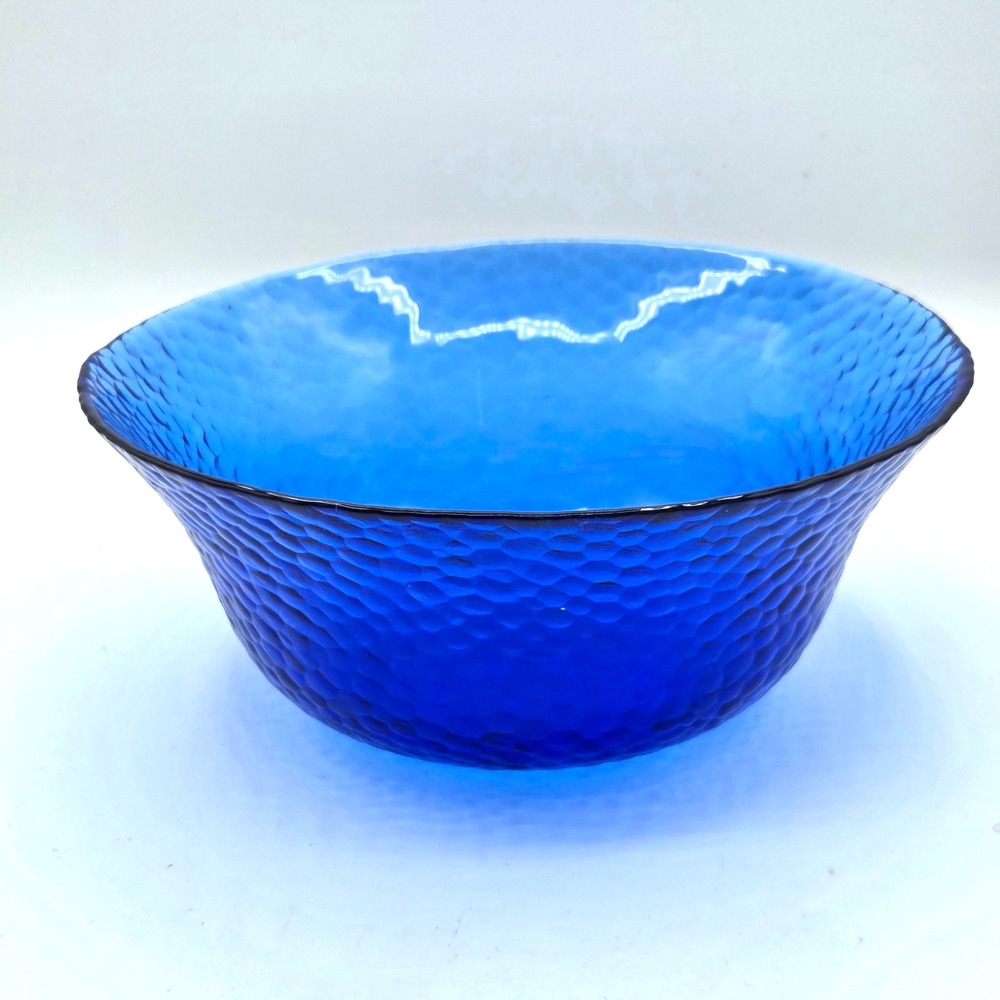LARGE Cobalt Blue Glass Bowl Hammered Texture